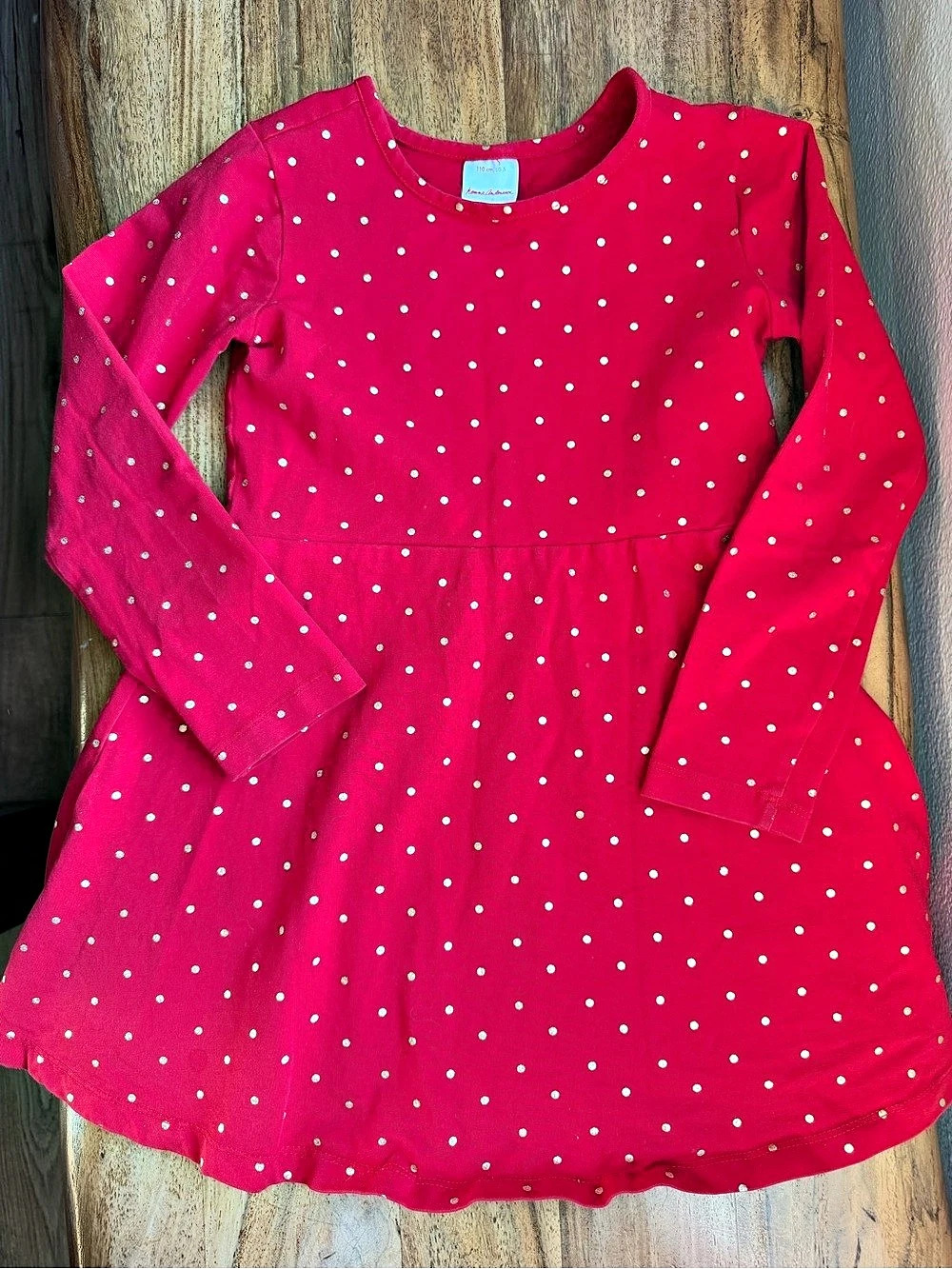 Hanna Andersson Long Sleeve Gold Polka Dot Dress Size 5